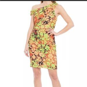 Belle Badgley Mischka Valerie One Shoulder Off Ruched Asymmetrical Dress Size 6